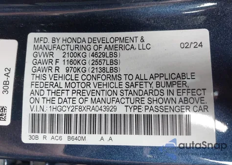 2024 Honda Accord Hybrid Touring z USA, uszkodzony, nr VIN 1HGCY2F8XRA043929
